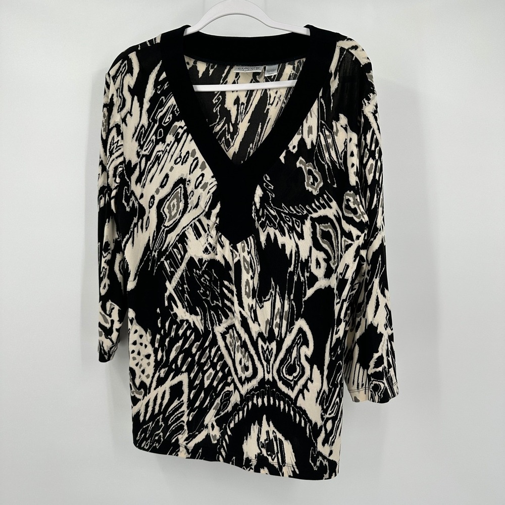 Chicos Travelers Womens Monochrome Top Size 3 US XL Slinky Capsule Office Career